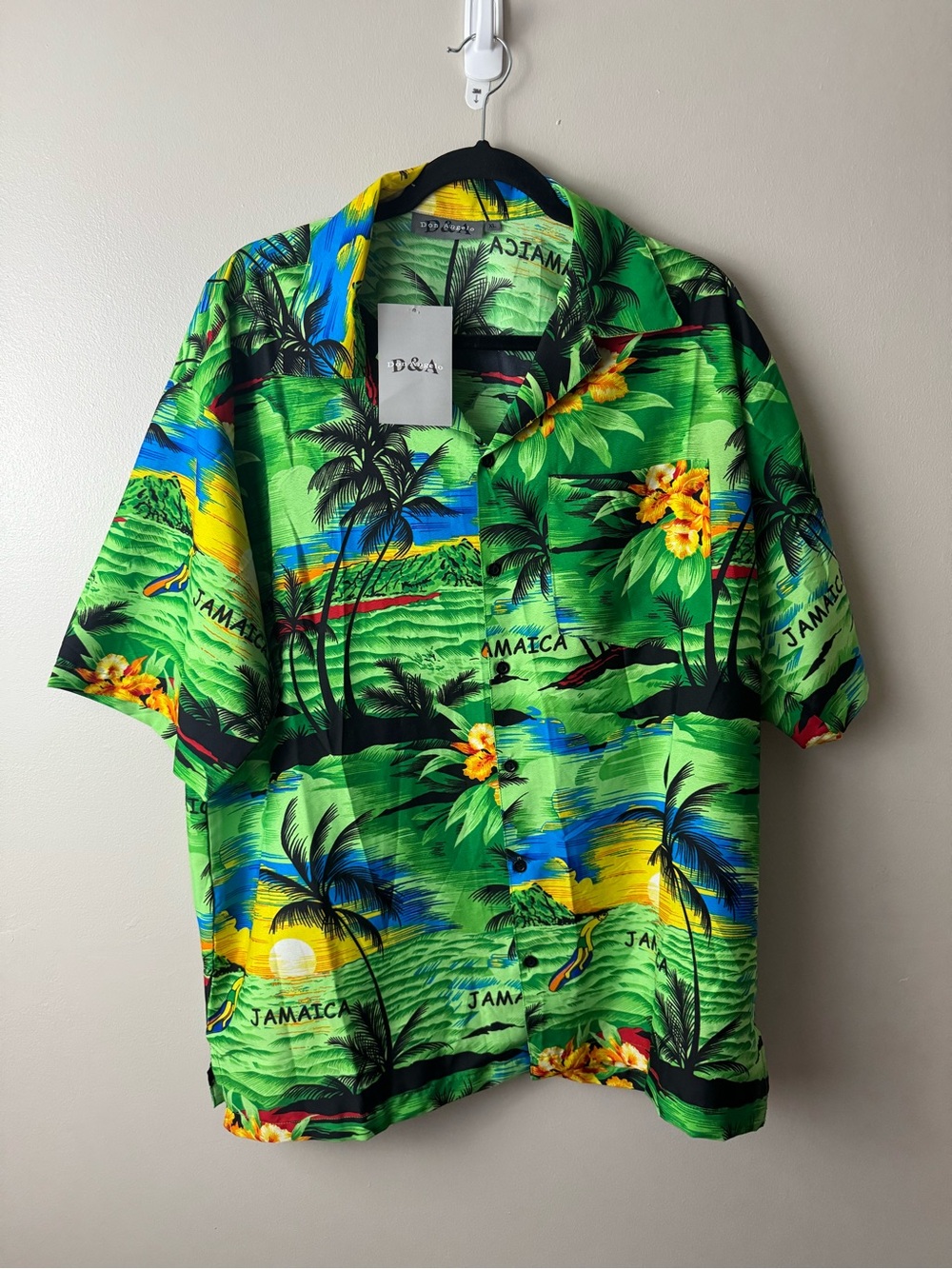 NWT Don Angelo Green Jamaica Tropical Print Short-Sleeve Shirt XL